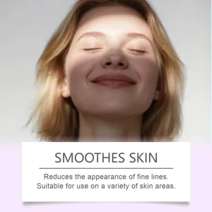 Skincare patch detail view showing smooth skin and fine line reduction benefits for face and body.