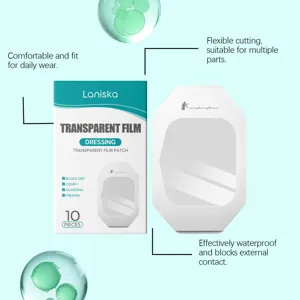 Apósito de película transparente para cuidado de la piel, impermeable y transpirable.