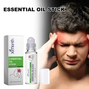 XIMONTH essential oil roll-on stick for headache relief, portable herbal care bottle.