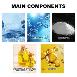 Detailed view of main active components and ingredient textures for scalp roll-on care.