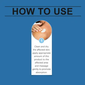 Instructions montrant comment appliquer la crème de soin sur la peau pour l'absorption