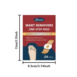 Detail view of Ximonth wart remover pads showing 24 pieces packaging and salicylic acid formula.