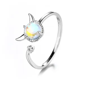Sweet little devil open ring with iridescent moonstone and S925 silver finish