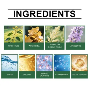 Natuurlijke kruideningrediënten voor oordruppels met toverhazelaar en lavendelolie