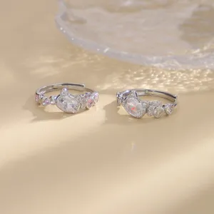 Charming silver cat paw zircon open ring featuring cute pink heart accents for women