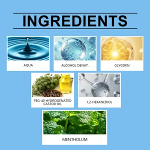 Detailansicht der Inhaltsstoffe des Kühlsprays einschließlich Aqua, Menthol und Glycerin