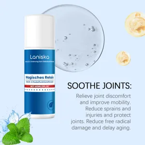 Detail view of Laniska joint relief spray with soothing gel texture, designed for easy joint care.