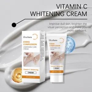 Oceaura Vitamine C okselbleekcrème met verpakking op een hydraterende crème achtergrond