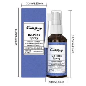 Dimensions du spray et de la boîte South Moon pour hémorroïdes avec unités de mesure