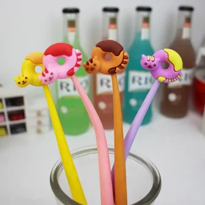Stylo Gel Secouant Donut Dessin Animé Créatif Mignon Patte en Caoutchouc Souple Suspendu Animal Papeterie Encre Noire Stylo Récompense Étudiants Bureau