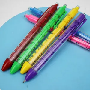 Colorful press maze ballpoint pen, creative stress relief student toy writing pen detail.