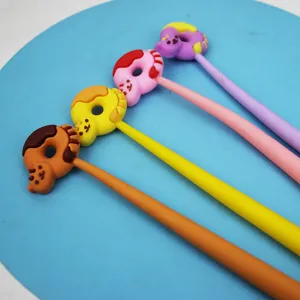 Joli lot de stylos gel donut de dessin animé, stylos décompression en caoutchouc souple.