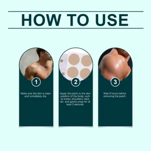 Body care patch user guide detail image showing three simple steps for joint and skin relief.