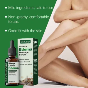 Süßholz-Ödem-Massageserum zur Beinpflege, 59-ml-Flasche mit Tropfer und Verpackungsdetail.