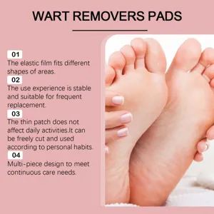 Detailed view of wart remover pads showing elastic film, thin patch and multi-piece design.