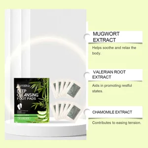 Detail of LANISKA deep cleansing foot pads showing natural herbal extract ingredients