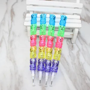 Detailed view of colorful stackable bear-shaped pencils for creative student stationery set