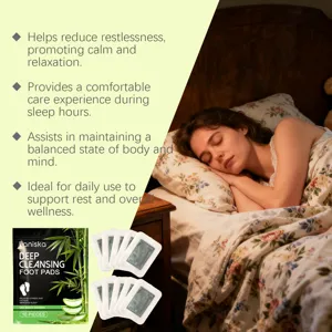 Detailed view showing Laniska deep cleansing foot pads and a peaceful sleep environment