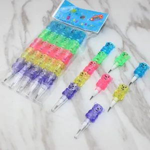 Detailed view of colorful five-section cartoon bear stacking bullet pencils for kids