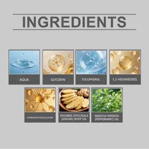 Ingredients list of nourishing massage oil showing natural extracts like ginger and peppermint oil