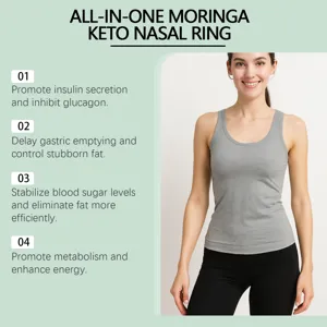 Vista dettagliata dell'anello nasale keto moringa all-in-one con modello di stile.