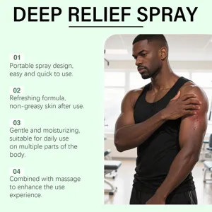 Portable deep relief spray with refreshing and moisturizing formula for daily body massage care.