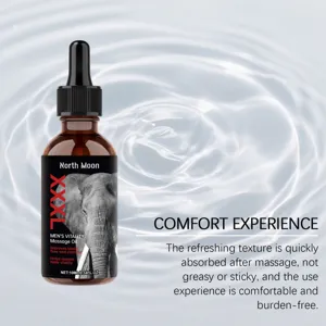 Macro view of North Moon Men's Vitality Massage Oil highlighting its refreshing texture