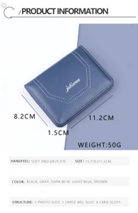 Cartera delgada azul para hombre con ranuras para tarjetas y dimensiones