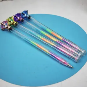 Macro detail of creative colorful diamond head gel pens with rainbow ink cores for stationery
