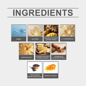 Aperçu détaillé des ingrédients nourrissants incluant le gingembre et la propolis pour spray