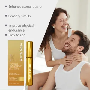 Vue détaillée du spray d'essence North Moon Gold Delay avec emballage de luxe