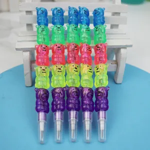 Creative 5-section stackable cartoon bear pencils for students with colorful cute designs