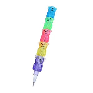 Colorful 5-segment stacking pencil with cute transparent bear shapes for students