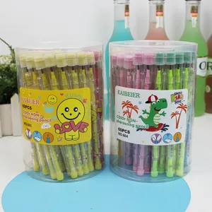 Bonito juego de lapices apilables de 60 piezas en tubo transparente, material escolar sin afilar