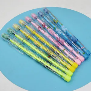 Lápices apilables de colores con minas intercambiables, papelería escolar bonita.