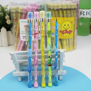 Bonito Lápiz de Punta Intercambiable Cartoon Push Pull Sin Sacapuntas Lápiz Apilable