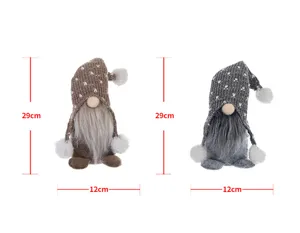 Product size specifications for brown and grey knitted Christmas gnomes ornaments