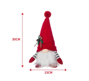 Handgefertigte Weihnachtswichtel-Plüschpuppe mit roter Mütze und Bart, 30 cm Höhe