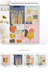 Detailed view of large glitter holiday gift bags featuring various festive party patterns