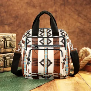 Mochila bohemia con estampado azteca para mujer, gran capacidad y varios bolsillos