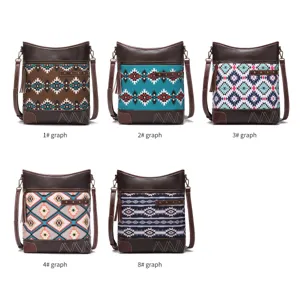 Variety of retro Bohemian Aztec print waterproof crossbody bags with fringe tassels