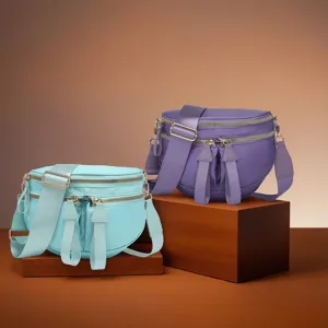 Bolsos bandolera de media luna de tela Oxford impermeables en azul aguamarina y violeta