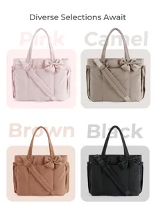 Elegante borsa tote imbottita in cotone piumino in rosa, cammello, marrone e nero