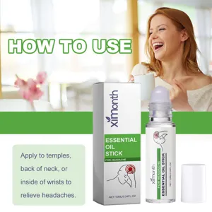 Portable herbal essential oil roll-on detail display for fast headache relief and temple.