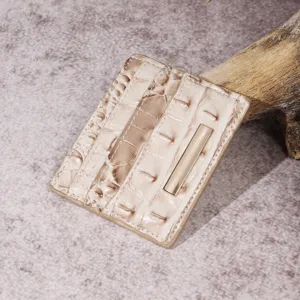 Portacarte da Donna Vintage Motivo Coccodrillo in Pelle PU Portafoglio Pochette Sottile a Rilievo di Lusso con Decorazione a Barra in Metallo Dorato