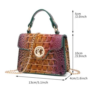 Size details for the retro crocodile pattern crossbody bag with multi-color gradient
