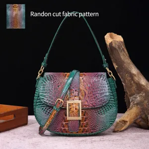 Bolso bandolera vintage de lujo con relieve de cocodrilo en tonos verdes y morados