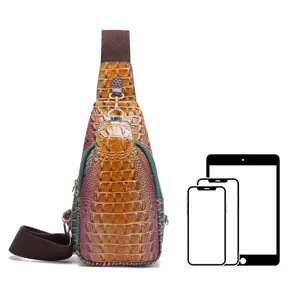 Bolso de pecho vintage con patrón de cocodrilo y referencia de capacidad para tablet