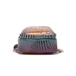 Vista inferior de un bolso de pecho vintage para mujer con grabado de cocodrilo