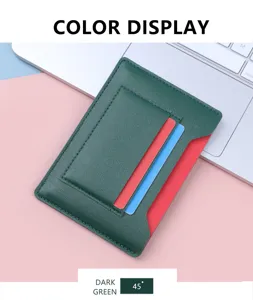 Close-up view of the slim dark green faux leather passport and credit card holder